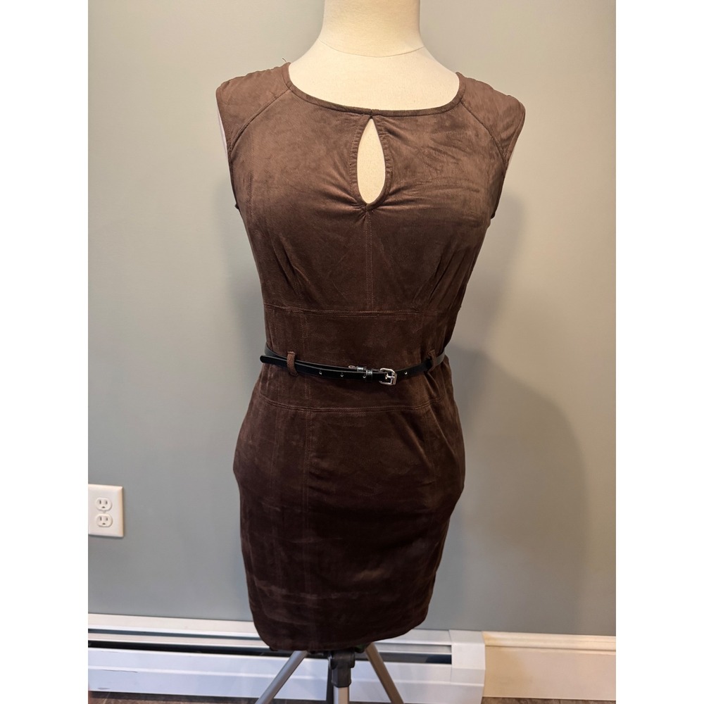 NWT Deadstock Y2K 2b bebe Brown Faux Suede Sleeveless  Dress with Belt Medium‎